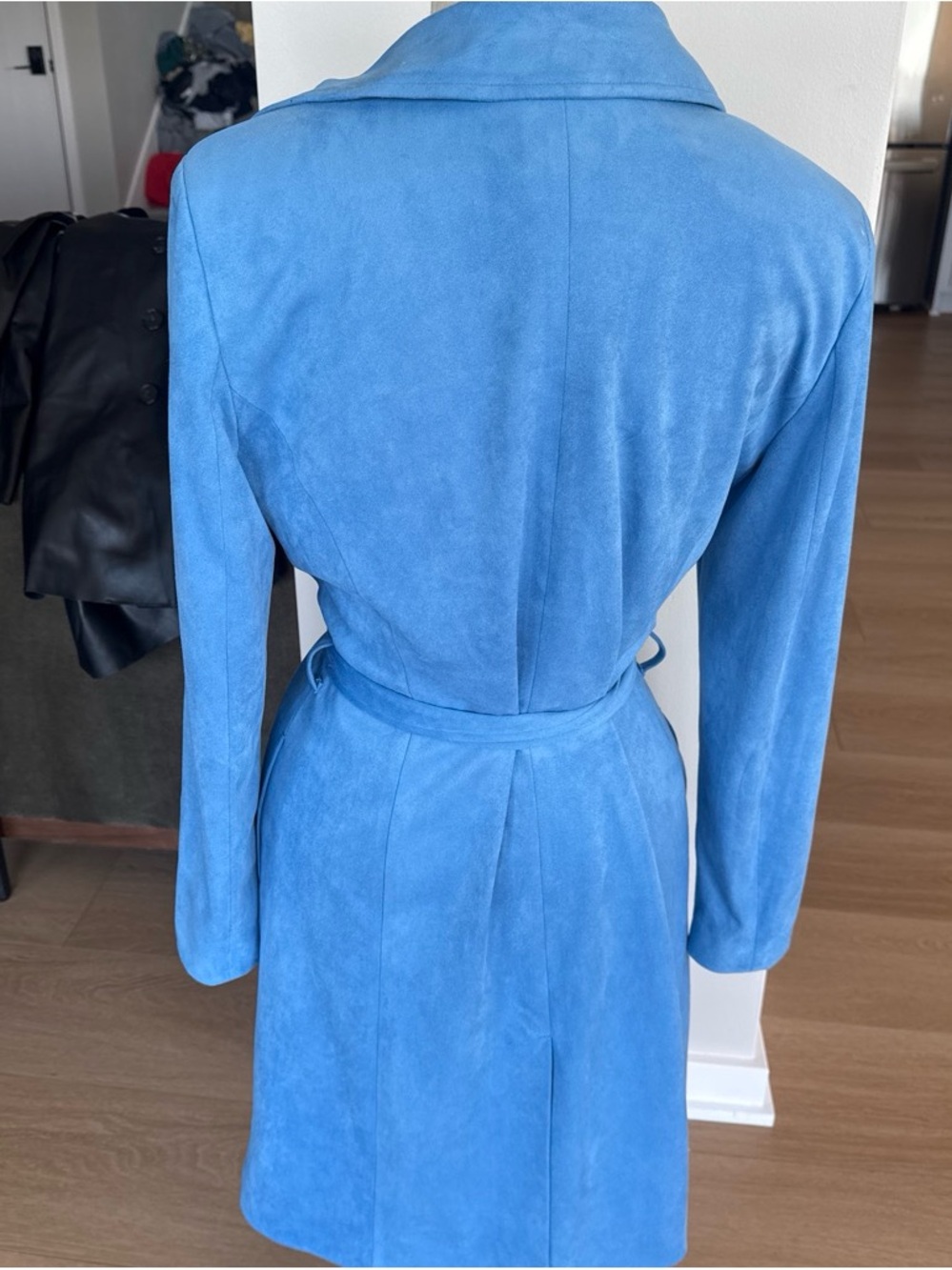 INC International Concepts Blue Suede Wrap Trench Coat - Picture 3 of 3